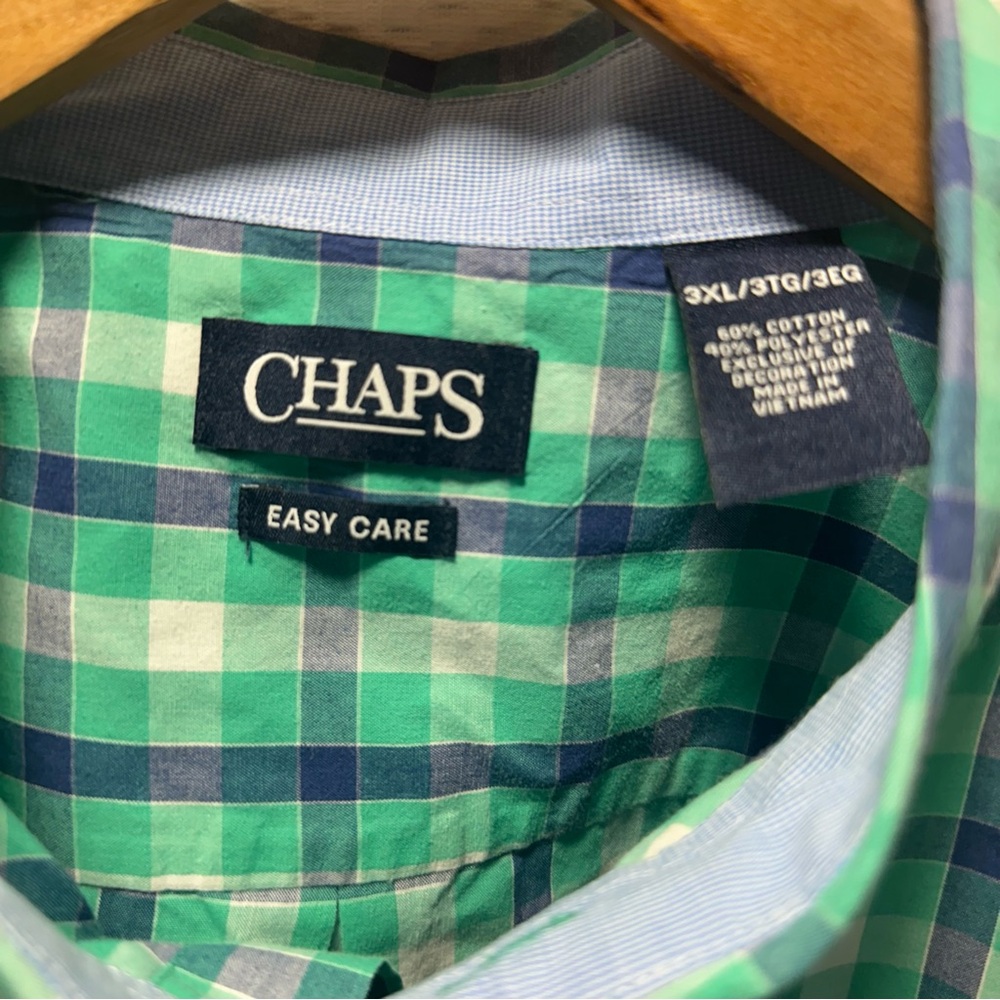 Chaps Easy Care Men's Blue and Green Checkered Shirt 3XL - Picture 3 of 14